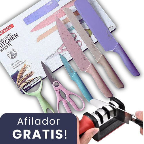 CUCHILLOS COLOR PASTEL + AFILADOR 3 PASOS